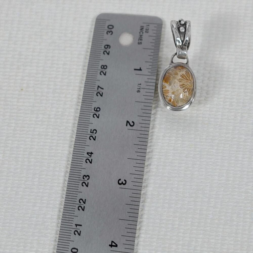 Shreve Saville Signed Sterling Silver Fossilized Coral Oval Pendant 11.3g View 5